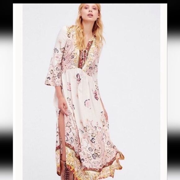 FREE PEOPLE IF YOU ONLY KNEW CREAM FLORAL MAXI DRESS SMALL - Picture 1 of 9